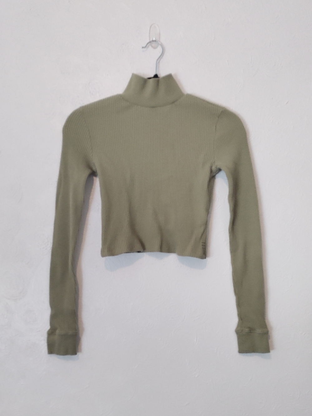 BDG Olive Waffle Turtle Neck Crop Top